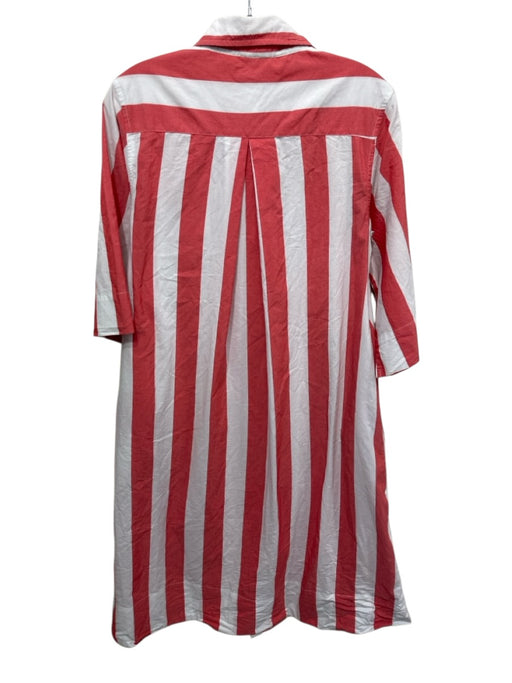 Atlantic-Pacific x LAKE Size S Pink & White Cotton 1/2 Sleeve Stripe Midi Dress Pink & White / S