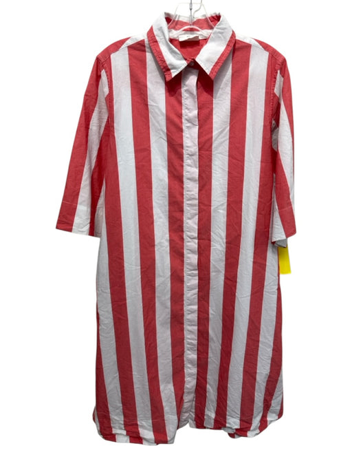 Atlantic-Pacific x LAKE Size S Pink & White Cotton 1/2 Sleeve Stripe Midi Dress Pink & White / S