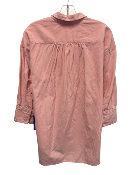 Pomander Place Size S Salmon Pink Cotton 3/4 Sleeve Button Patch Pocket Top Salmon Pink / S