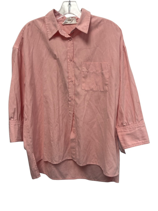Pomander Place Size S Salmon Pink Cotton 3/4 Sleeve Button Patch Pocket Top Salmon Pink / S