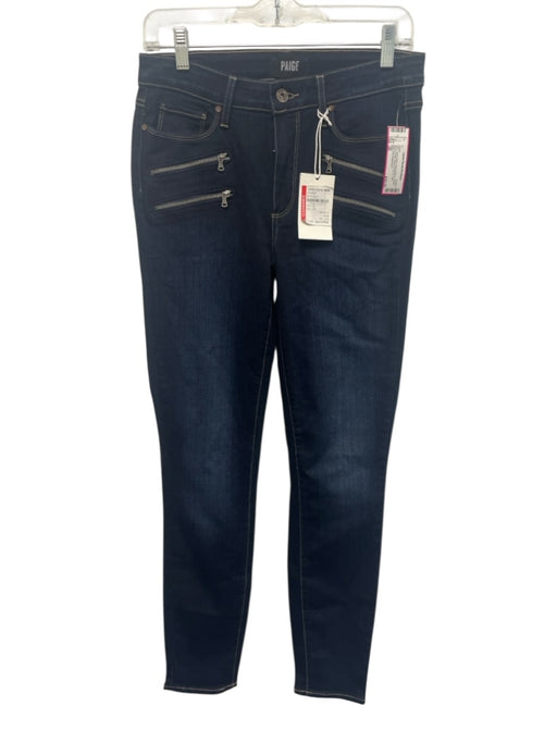 Paige Size 28 Dark Wash Rayon Blend Denim Zipper Detail Button & Zip Fly Jeans Dark Wash / 28