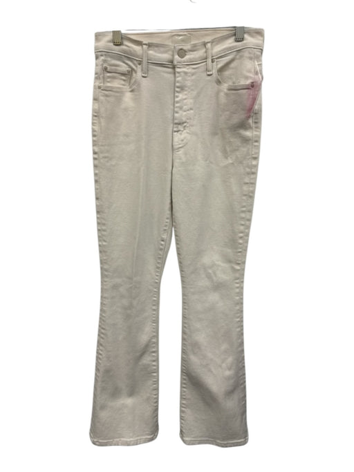 Mother Size 28 White Cotton Blend Zip & Button High Waist Flare Jeans White / 28