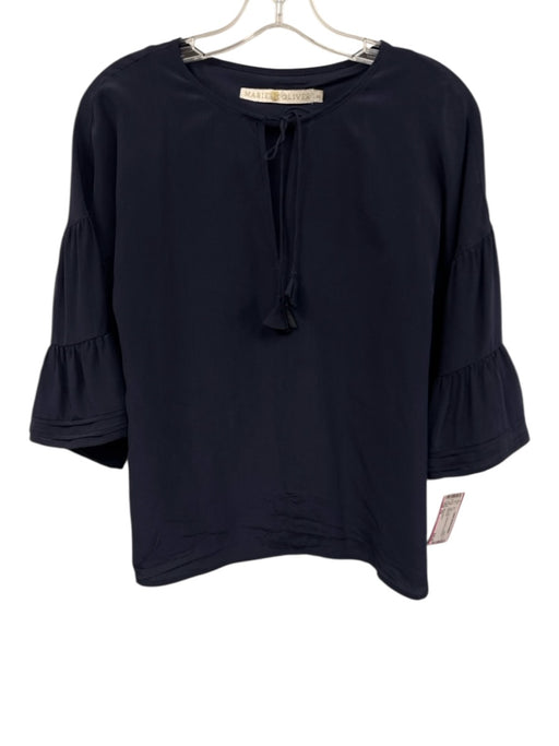Marie Oliver Size XS Navy Silk Keyhole Front 3/4 Sleeve Top Navy / XS