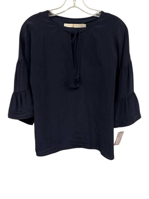 Marie Oliver Size XS Navy Silk Keyhole Front 3/4 Sleeve Top Navy / XS