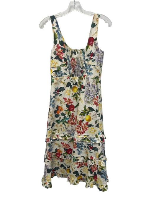 Sachin & Babi Size 4 White & Multi Linen Blend Sleeveless Floral Print Dress White & Multi / 4