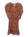 A.L.C. Size 6 Orange & Multi Silk Printed V Neck Sleeveless Smocked Waist Dress Orange & Multi / 6