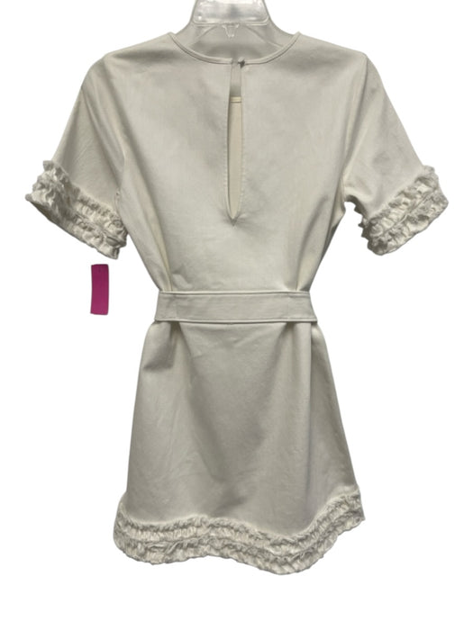 Cinq a Sept Size 6 White Cotton Blend Keyhole Back Tie Waist Short Sleeve Dress White / 6
