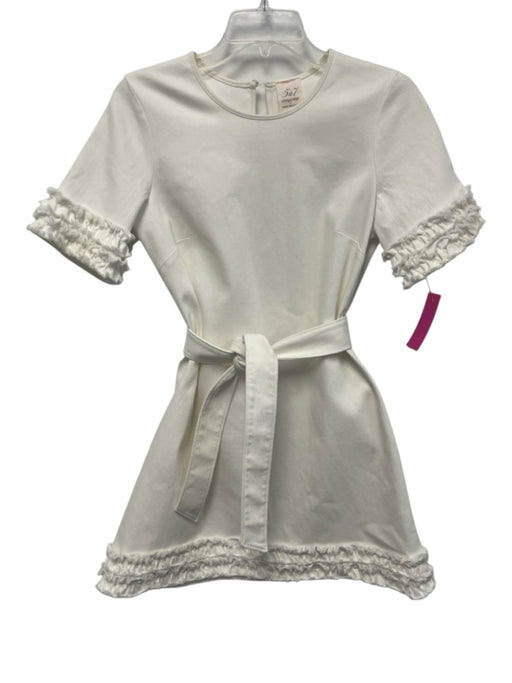 Cinq a Sept Size 6 White Cotton Blend Keyhole Back Tie Waist Short Sleeve Dress White / 6