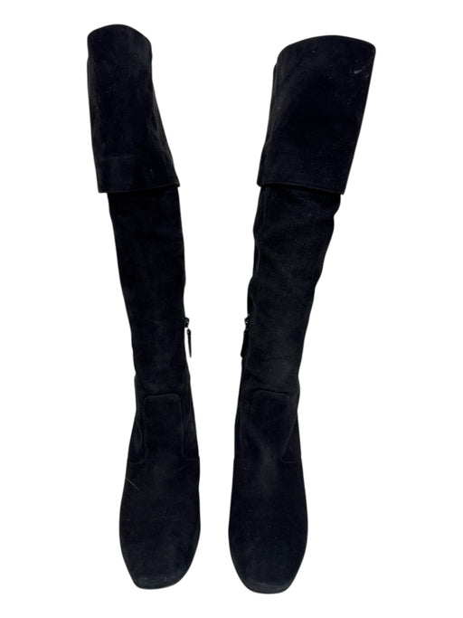 Cole Haan Shoe Size 8.5 Black Suede Side Zip Fold Over Chunk Heel Boots Black / 8.5