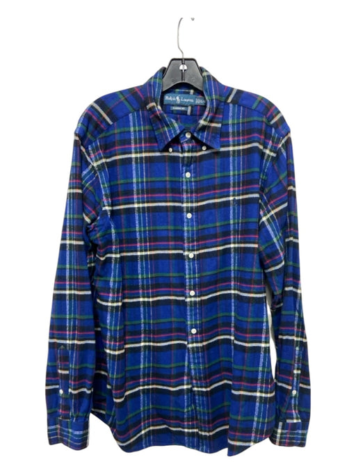 Ralph Lauren Size L Blue & Multi Cotton Blend Plaid Flannel Long Sleeve Shirt L