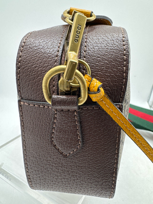 Gucci Brown, Yellow & Green Leather Coated Canvas Guccissima Crossbody Bag
