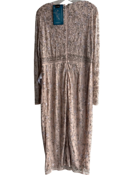 Mac Duggal Size 10 Champagne Polyester Beaded Semi Sheer Long Sleeve Gown Champagne / 10