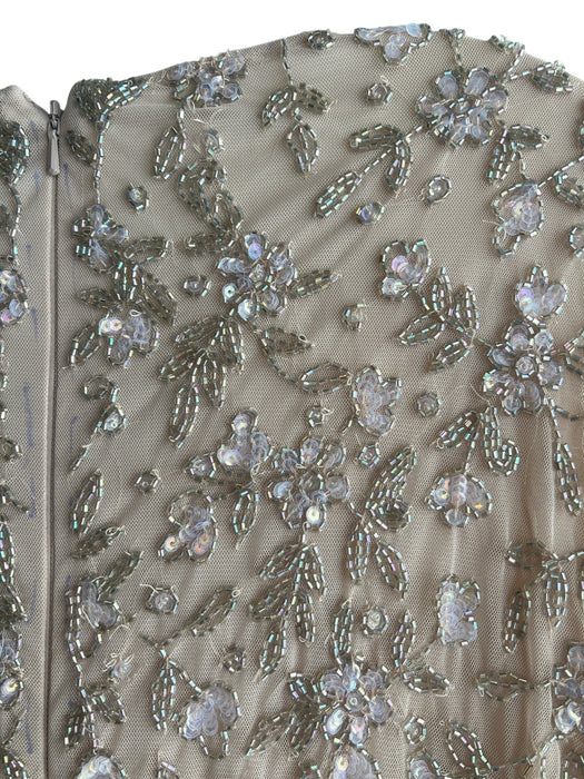 Mac Duggal Size 10 Champagne Polyester Beaded Semi Sheer Long Sleeve Gown Champagne / 10
