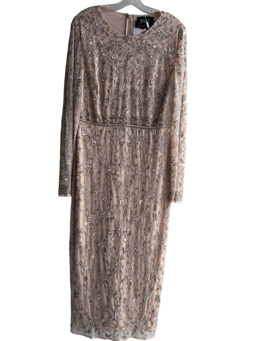 Mac Duggal Size 10 Champagne Polyester Beaded Semi Sheer Long Sleeve Gown Champagne / 10