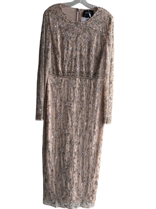 Mac Duggal Size 10 Champagne Polyester Beaded Semi Sheer Long Sleeve Gown Champagne / 10