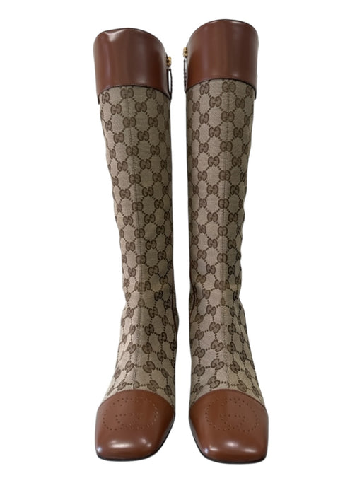 Gucci Shoe Size 38 Brown & Beige Canvas & Leather Guccisima Knee High Boots Brown & Beige / 38