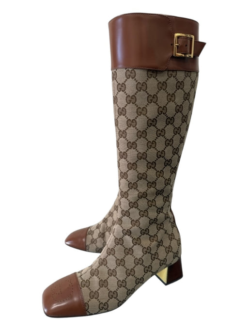 Gucci Shoe Size 38 Brown & Beige Canvas & Leather Guccisima Knee High Boots Brown & Beige / 38