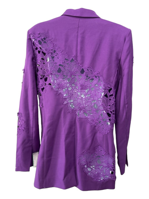 Oscar De La Renta Size 12 Purple Virgin Wool Blend One Button Floral Lace Jacket Purple / 12