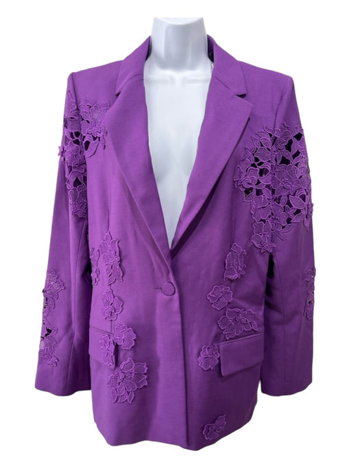 Oscar De La Renta Size 12 Purple Virgin Wool Blend One Button Floral Lace Jacket Purple / 12