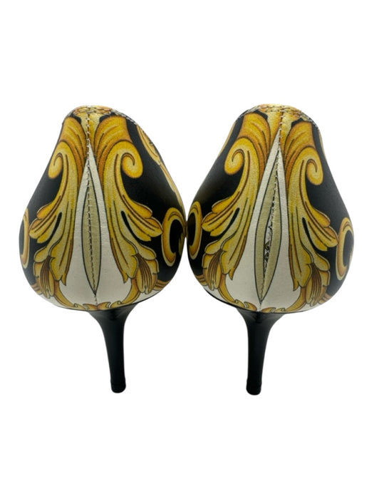 Versace Shoe Size 37.5 Yellow & Black Leather Abstract Medusa Pointed Toe Pumps Yellow & Black / 37.5