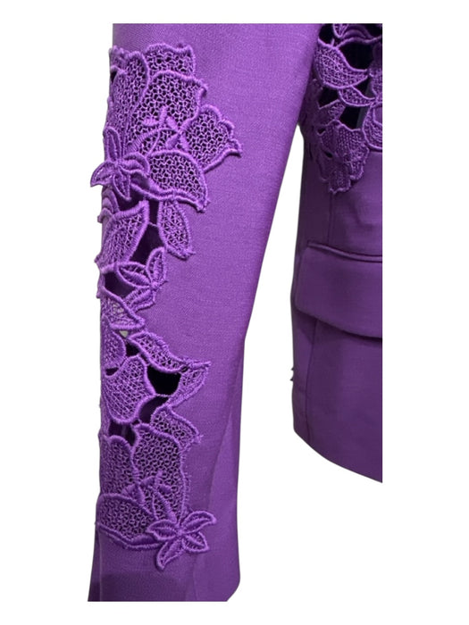 Oscar De La Renta Size 12 Purple Virgin Wool Blend One Button Floral Lace Jacket Purple / 12