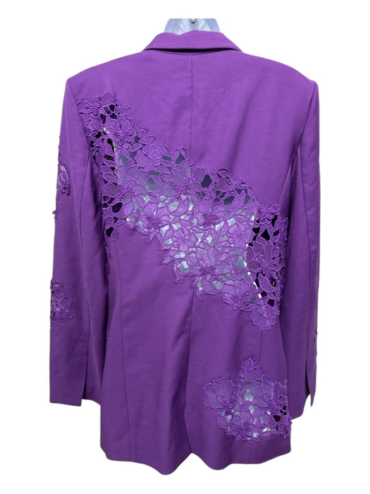 Oscar De La Renta Size 12 Purple Virgin Wool Blend One Button Floral Lace Jacket Purple / 12