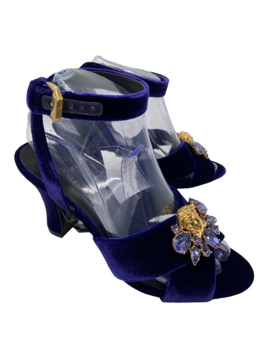Versace Shoe Size 37.5 Royal Purple Velvet Medusa GHW Jewled detail Heel Sandals Royal Purple / 37.5