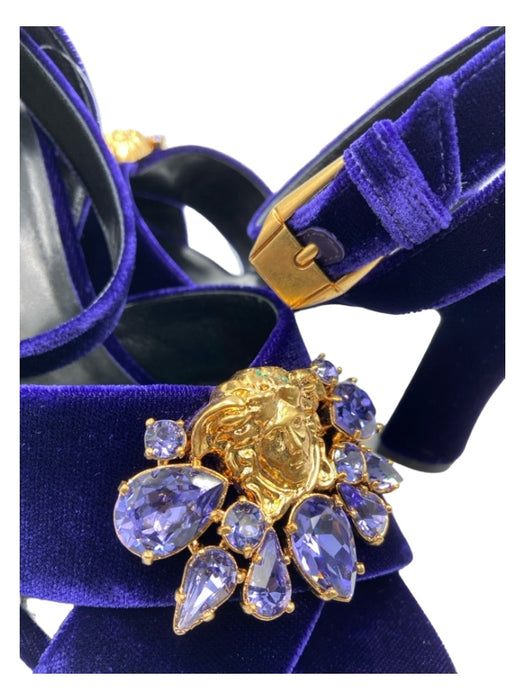 Versace Shoe Size 37.5 Royal Purple Velvet Medusa GHW Jewled detail Heel Sandals Royal Purple / 37.5