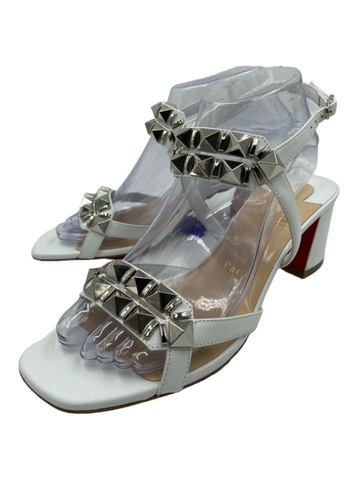 Christian Louboutin Shoe Size 37.5 White Leather Spikes Strappy Block Heel Pumps White / 37.5