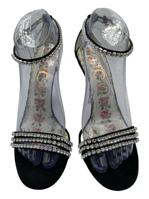 Gucci Shoe Size 37.5 Black Suede Rhinestones Strappy Sandals Black / 37.5