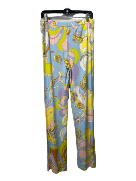 Emilio Pucci Size 10 Blue, Yellow, Pink Viscose Blend Abstract Side Zip Pants Blue, Yellow, Pink / 10