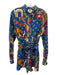 Farm Rio Size S Blue & Multi Linen Blend Belt Tropical Button Front Mini Romper Blue & Multi / S