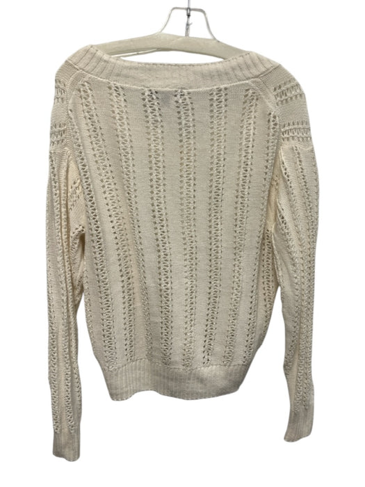 J Crew Size S Cream Cotton Blend Open Knit V Neck Ribbed edges Sweater Cream / S