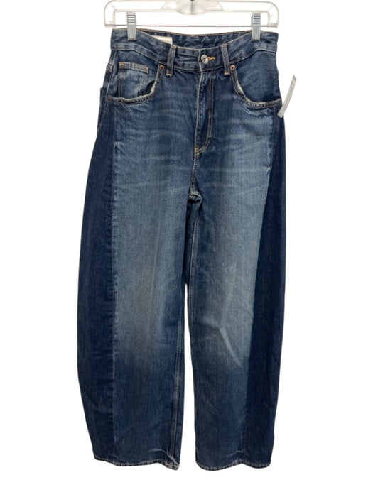 Zara Size 2 Blue No Fabric Tag Zip & Button Barrel Leg Whiskering Faded Jeans Blue / 2