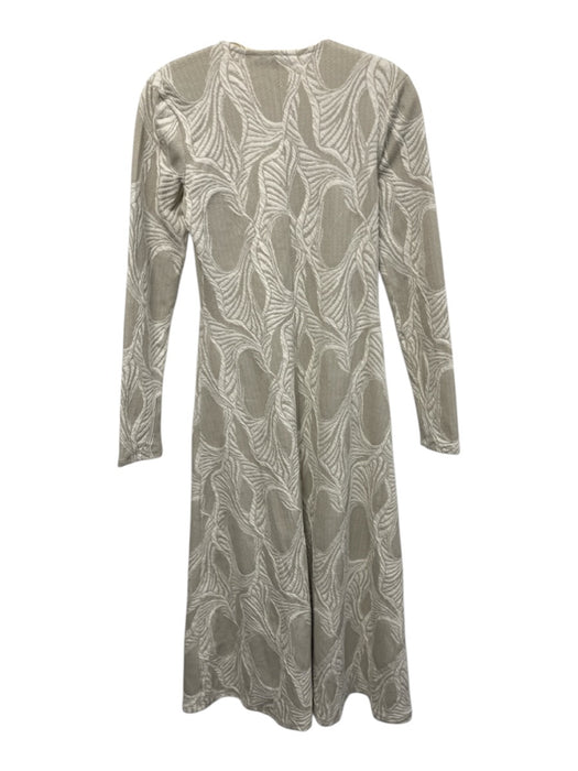 Zara Size S Beige Poly Blend Jacquard V Neck Long Sleeve Maxi Dress Beige / S