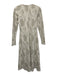 Zara Size S Beige Poly Blend Jacquard V Neck Long Sleeve Maxi Dress Beige / S