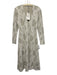 Zara Size S Beige Poly Blend Jacquard V Neck Long Sleeve Maxi Dress Beige / S