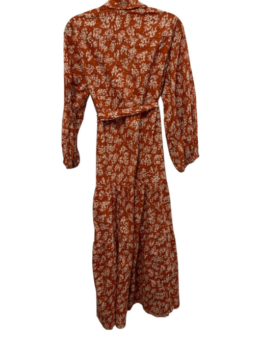 Ann Mashburn Size S Orange & Beige Cotton Seersucker Botanical Print Dress Orange & Beige / S