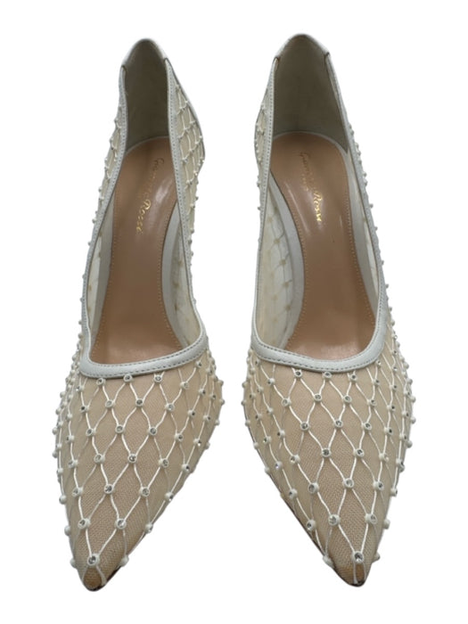 Gianvito Rossi Shoe Size 39.5 White textile upper Mesh Rhinestone Netting Pumps White / 39.5