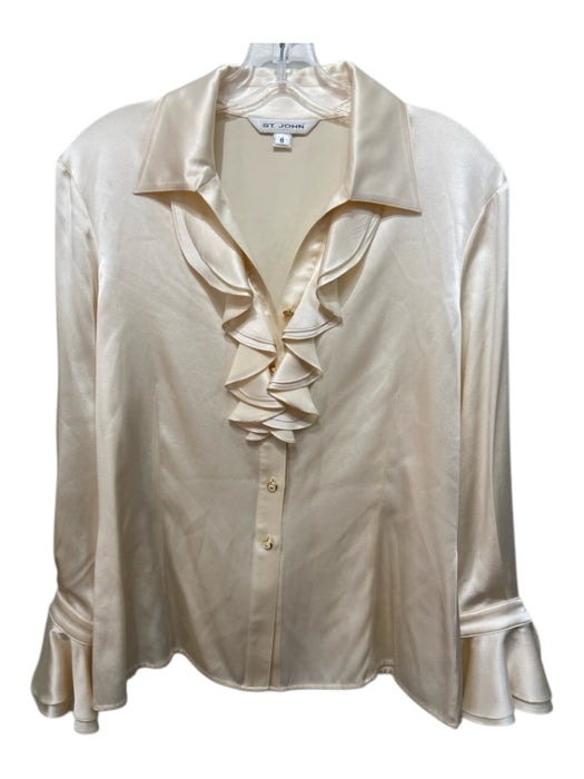 St. John Size 6 Cream Silk Button Up Ruffle Top Cream / 6