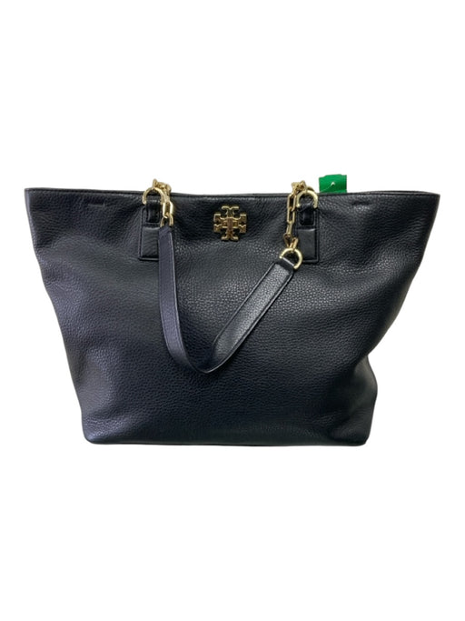 Tory Burch Black Leather goldtone hardware Twist Clasp Tote Bag Black