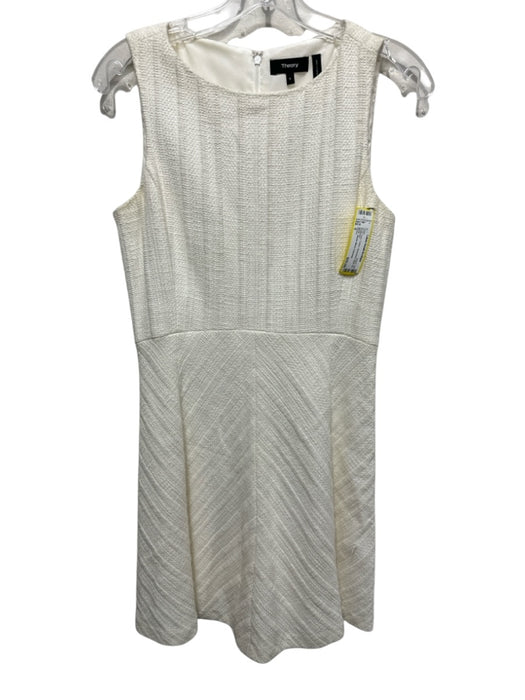 Theory Size 6 Ivory Cotton Sleeveless Back Zip Dress Ivory / 6