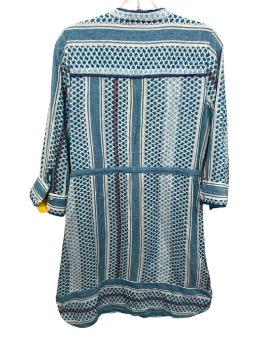 Cecilie Copenhagen Size S Blue, White, Orange Cotton Abstract Print Dress Blue, White, Orange / S