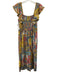 RANNA GILL Size S Blue, Yellow & Multi Linen Damask Print Button Front Dress Blue, Yellow & Multi / S