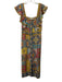 RANNA GILL Size S Blue, Yellow & Multi Linen Damask Print Button Front Dress Blue, Yellow & Multi / S