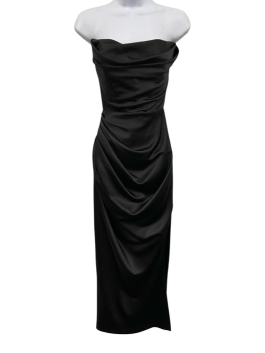 House of CB Size S Black Polyester Blend Strapless Gathered Boning Gown Black / S