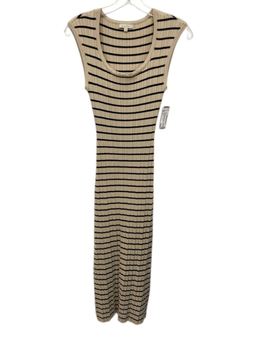 Z Supply Size S Cream Beige & Black Rayon & Polyester Rib Knit Striped Dress Cream Beige & Black / S