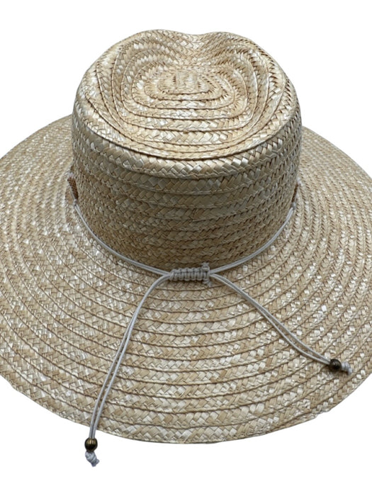 Nikki Beach Yellow Beige Straw Beaded Ribbon wide brim Hat Yellow Beige / One Size