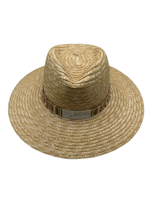 Nikki Beach Yellow Beige Straw Beaded Ribbon wide brim Hat Yellow Beige / One Size