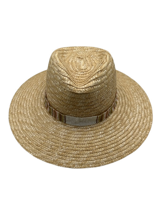 Nikki Beach Yellow Beige Straw Beaded Ribbon wide brim Hat Yellow Beige / One Size